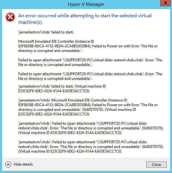 Fixing Issue With Hyper-V VM Restore: The File Or Directory Is Corrupted  And Unreadable