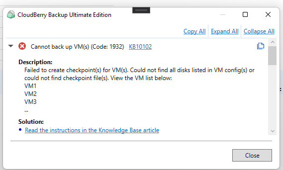 Cannot Back Up VMs | Knowledge Base